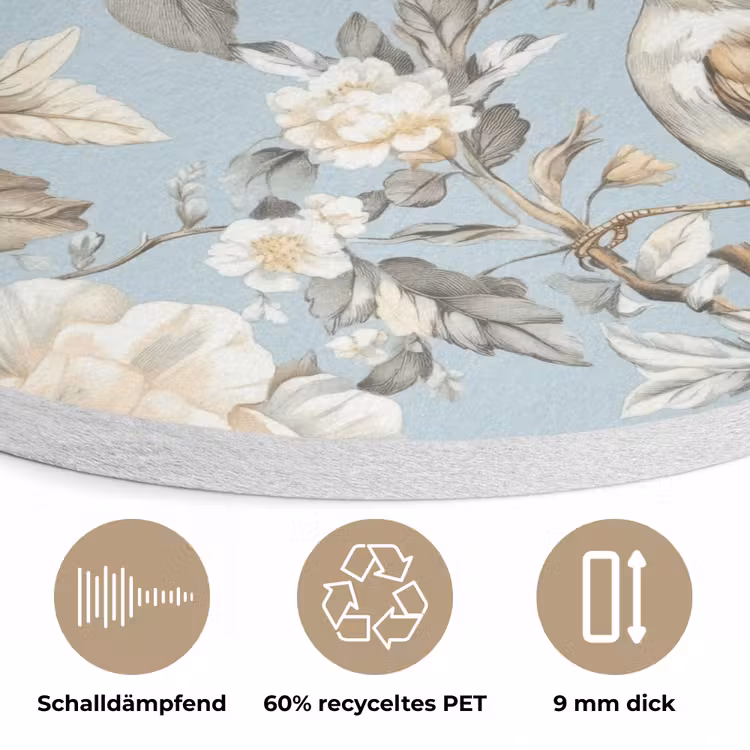 Botanisch - Zangvogel - Blauw Akoestische PET Vilt - Rond klein 838 -closeup_DE