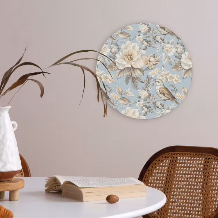 Botanisch - Zangvogel - Blauw Akoestische PET Vilt - Rond klein 838 -sfeer3