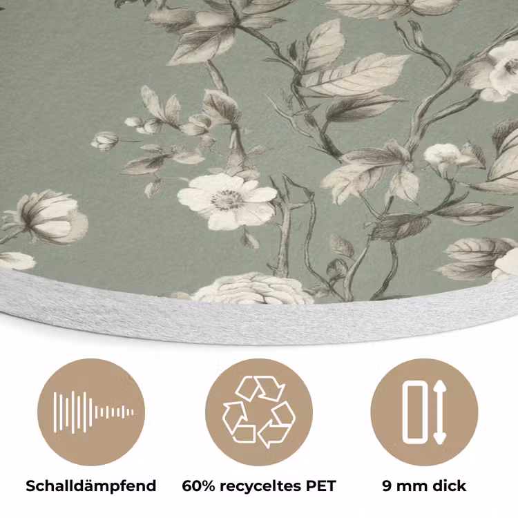 Botanisch - Vogels - Groen Akoestische PET Vilt - Rond klein 838 -closeup_DE