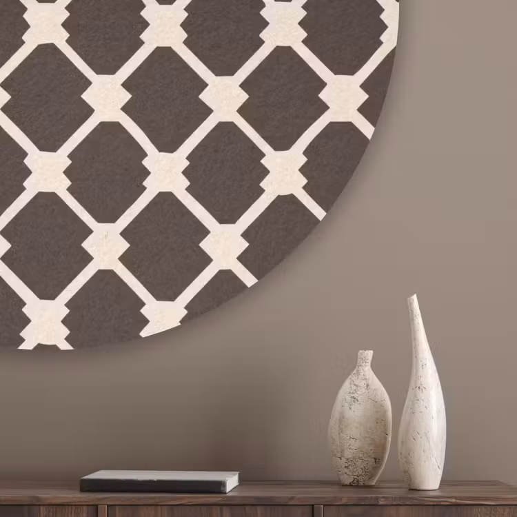 Bruin - Ruitpatroon - Geometrisch Akoestische PET Vilt - Rond klein 838 -sfeer5_closeup