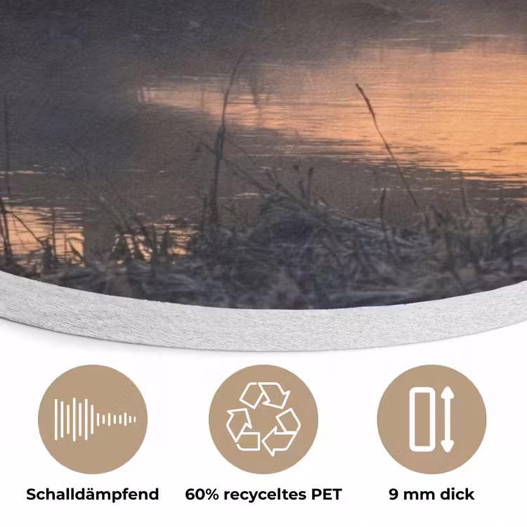 Brug - Mist - Bomen - Water Akoestische PET Vilt - Rond klein -closeup_DE