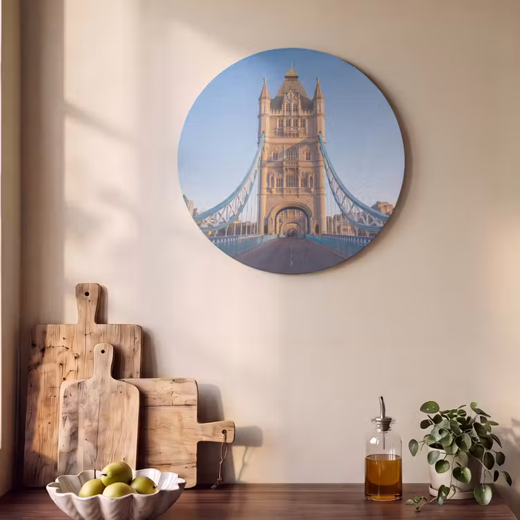 Brug - Toren - Architectuur - Klassiek - Blauw Akoestische PET Vilt - Rond klein -sfeer2