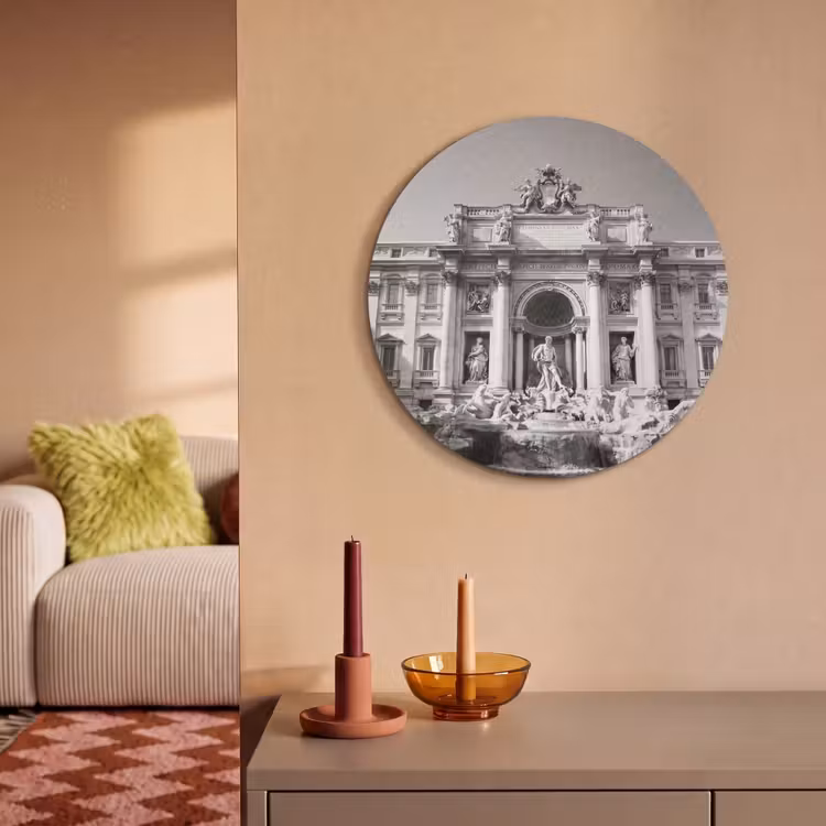 Fontein - Beelden - Architectuur - Zwart-wit Akoestische PET Vilt - Rond klein -sfeer1