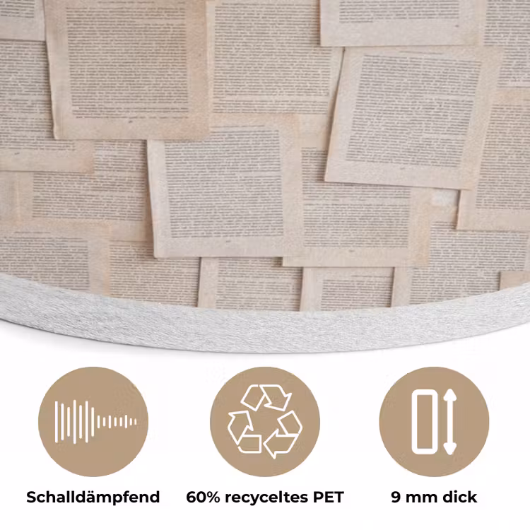 Boekpagina - Collage - Literatuur - Vintage - Beige Akoestische PET Vilt - Rond klein -closeup_DE