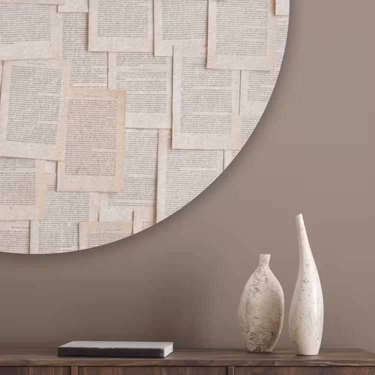 Boekpagina - Collage - Literatuur - Vintage - Beige Akoestische PET Vilt - Rond klein -sfeer5_closeup