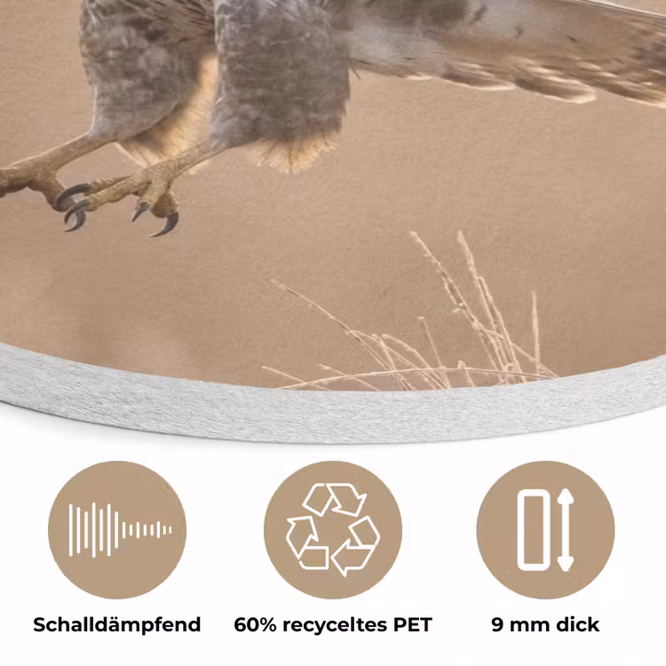 Buizerd - Roofvogel - Natuur - Bruin Akoestische PET Vilt - Rond klein -closeup_DE