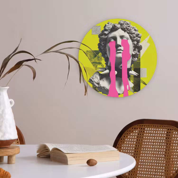 Buste - Verf - Geel Akoestische PET Vilt - Rond klein -sfeer3