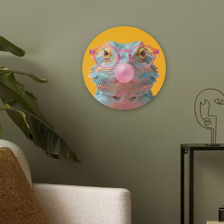 Kameleon - Kauwgom - Kleurrijk Akoestische PET Vilt - Rond klein -sfeer2