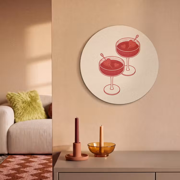 Cocktail - Hartjes - Liefde - Illustratie - Rood Akoestische PET Vilt - Rond klein -sfeer1