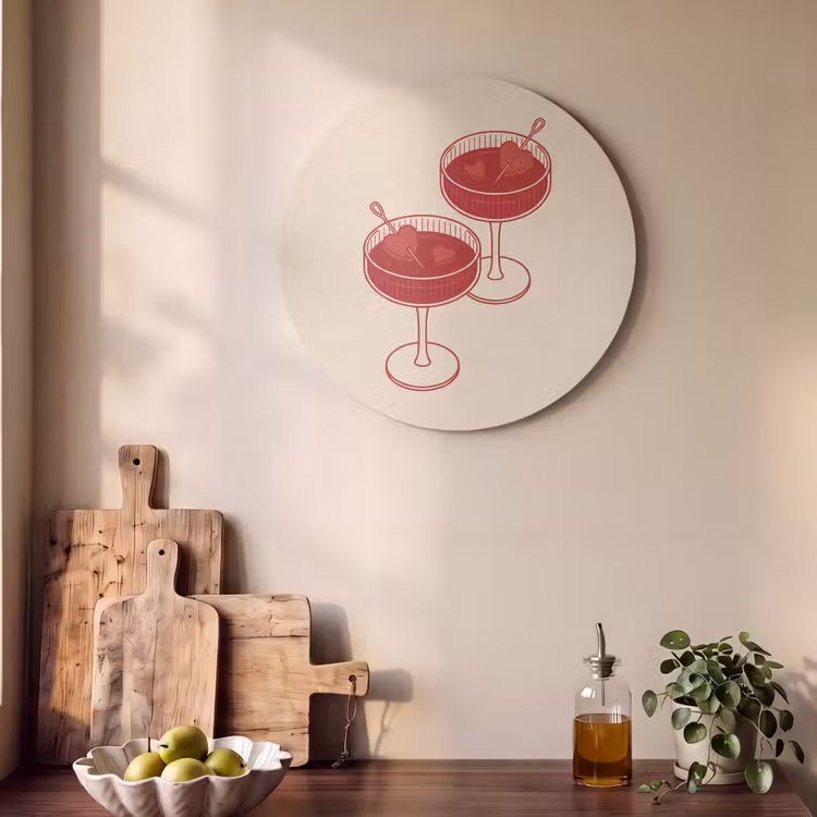 Cocktail - Hartjes - Liefde - Illustratie - Rood Akoestische PET Vilt - Rond klein -sfeer2