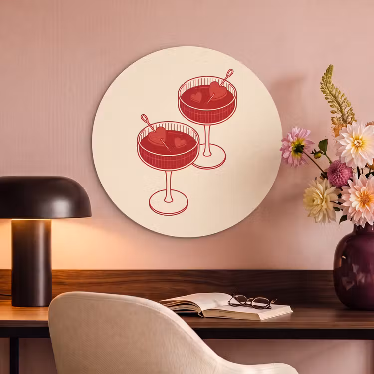 Cocktail - Hartjes - Liefde - Illustratie - Rood Akoestische PET Vilt - Rond klein -sfeer3