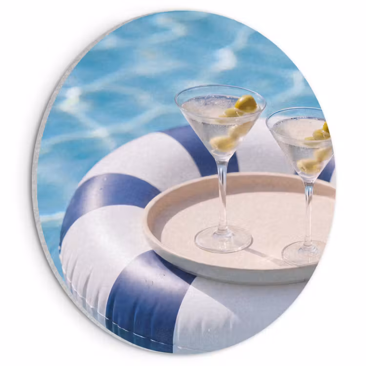 Cocktail - Zwembad - Zomer - Blauw Akoestische PET Vilt - Rond klein -3d