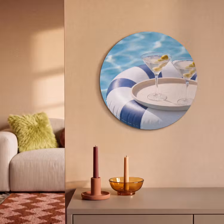Cocktail - Zwembad - Zomer - Blauw Akoestische PET Vilt - Rond klein -sfeer1