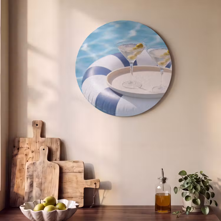 Cocktail - Zwembad - Zomer - Blauw Akoestische PET Vilt - Rond klein -sfeer2