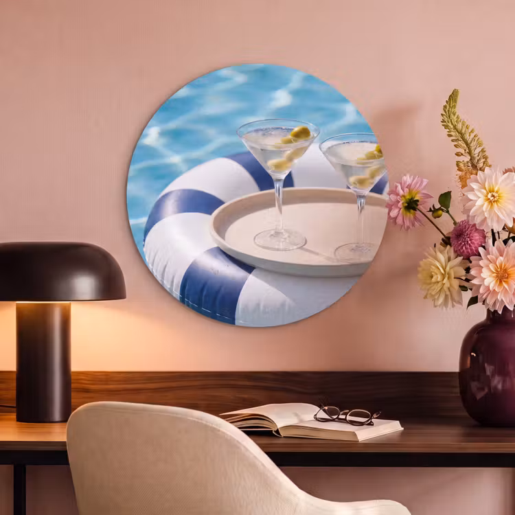 Cocktail - Zwembad - Zomer - Blauw Akoestische PET Vilt - Rond klein -sfeer3