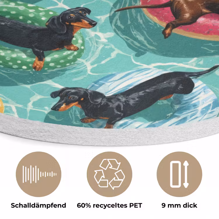 Teckels - Zwembad - Kleurrijk Akoestische PET Vilt - Rond klein 838 -closeup_DE