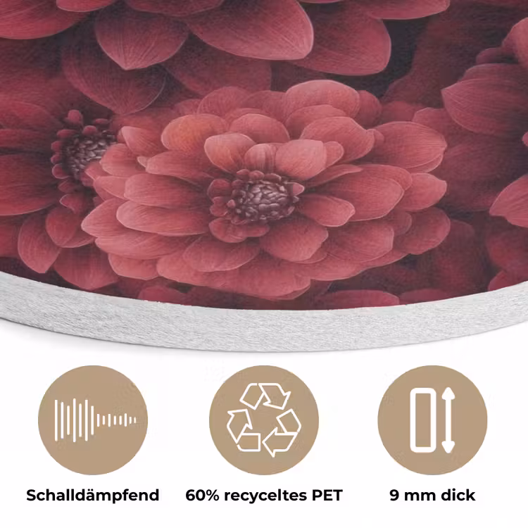 Dahlias - Bloemen - Rood Akoestische PET Vilt - Rond klein 838 -closeup_DE