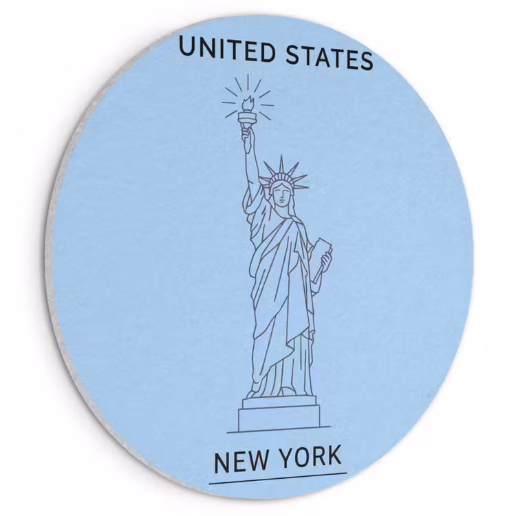 Monument - Vrijheidsbeeld - New York - Minimalistisch - Blauw Akoestische PET Vilt - Rond klein -3d