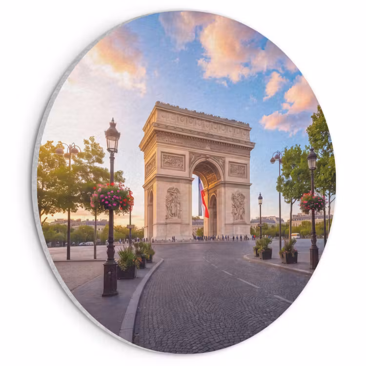 Monument - Parijs - Zonsondergang - Architectuur - Goud Akoestische PET Vilt - Rond klein -3d