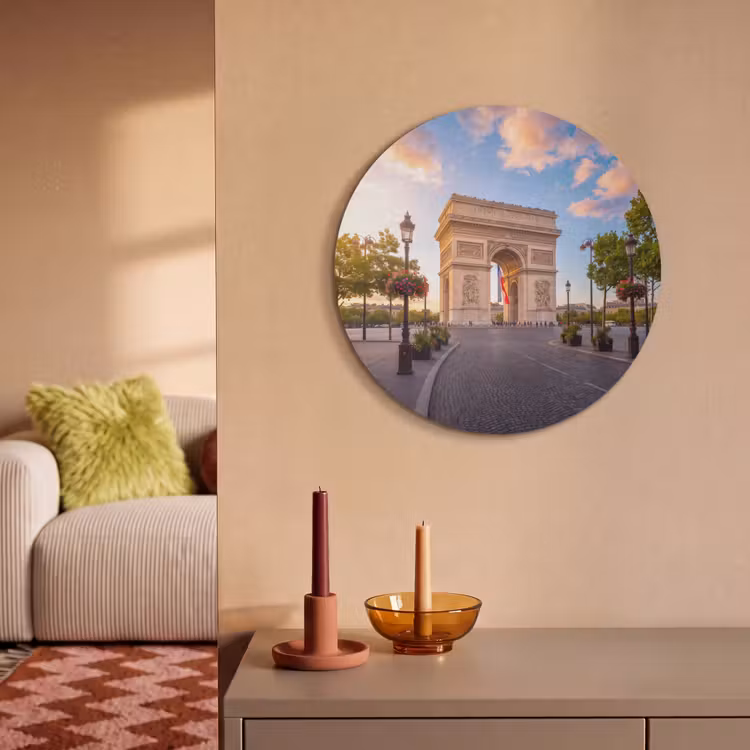 Monument - Parijs - Zonsondergang - Architectuur - Goud Akoestische PET Vilt - Rond klein -sfeer1