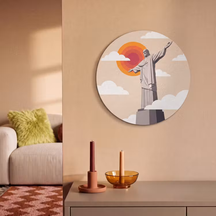 Monument - Stad - Zonsondergang - Minimalistisch - Oranje Akoestische PET Vilt - Rond klein -sfeer1
