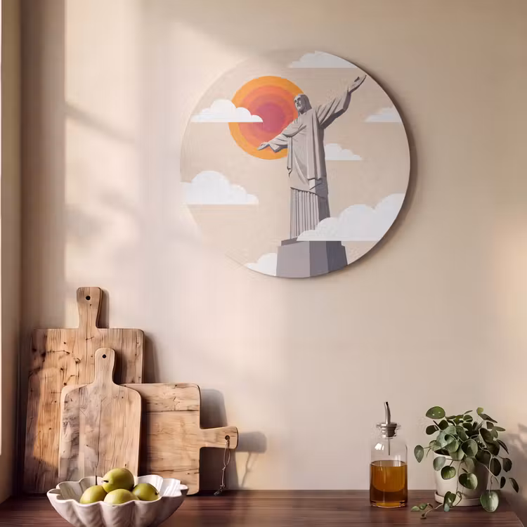 Monument - Stad - Zonsondergang - Minimalistisch - Oranje Akoestische PET Vilt - Rond klein -sfeer2