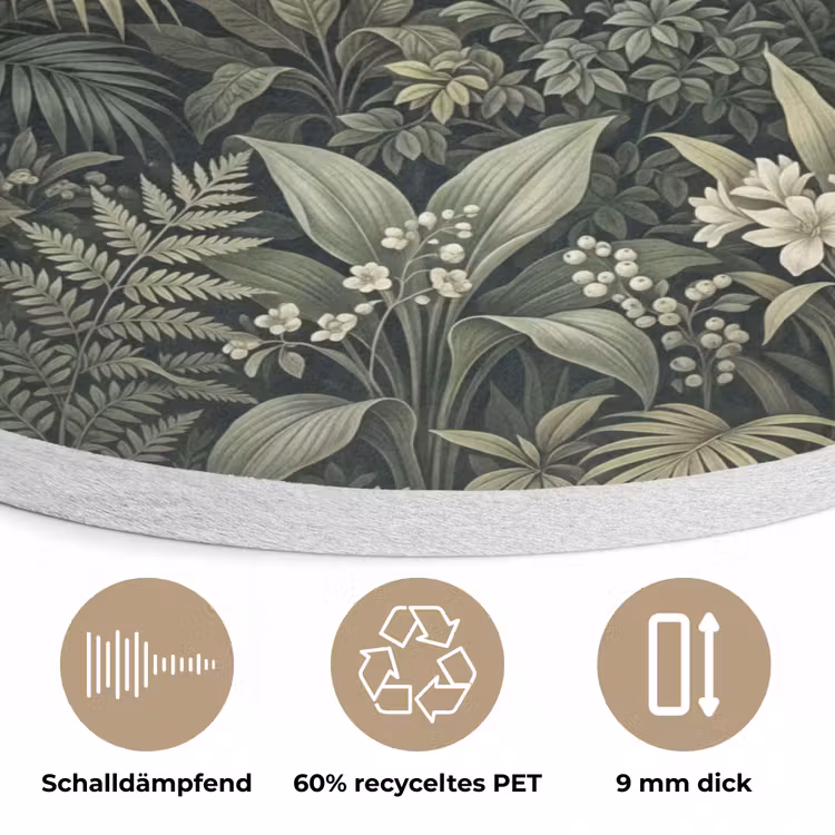 Jungle - Bladeren - Botanisch - Groen Akoestische PET Vilt - Rond klein -closeup_DE