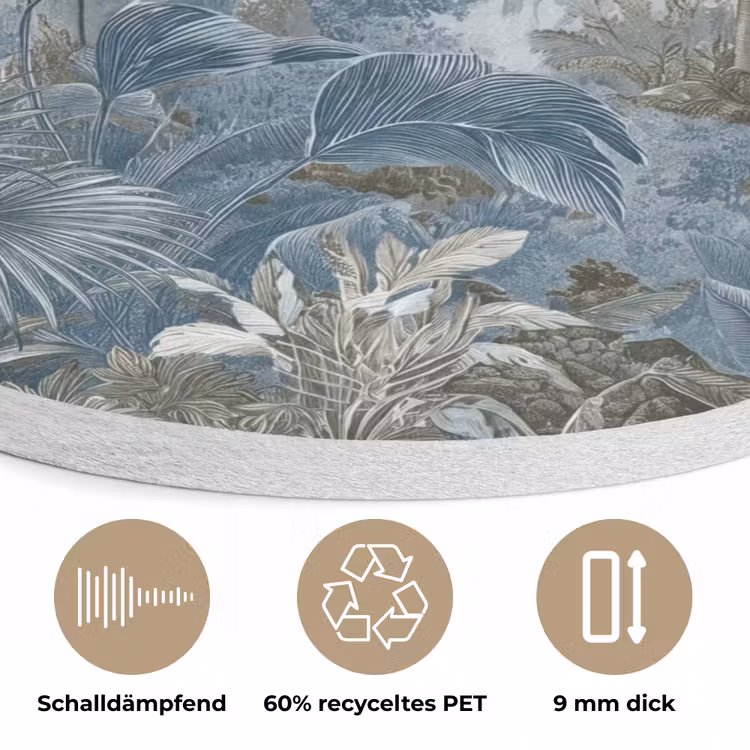Jungle - Modern - Blauw - Groen Akoestische PET Vilt - Rond klein -closeup_DE