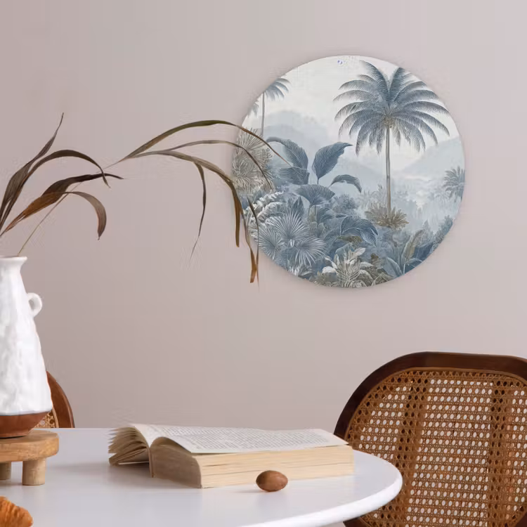 Jungle - Modern - Blauw - Groen Akoestische PET Vilt - Rond klein -sfeer3