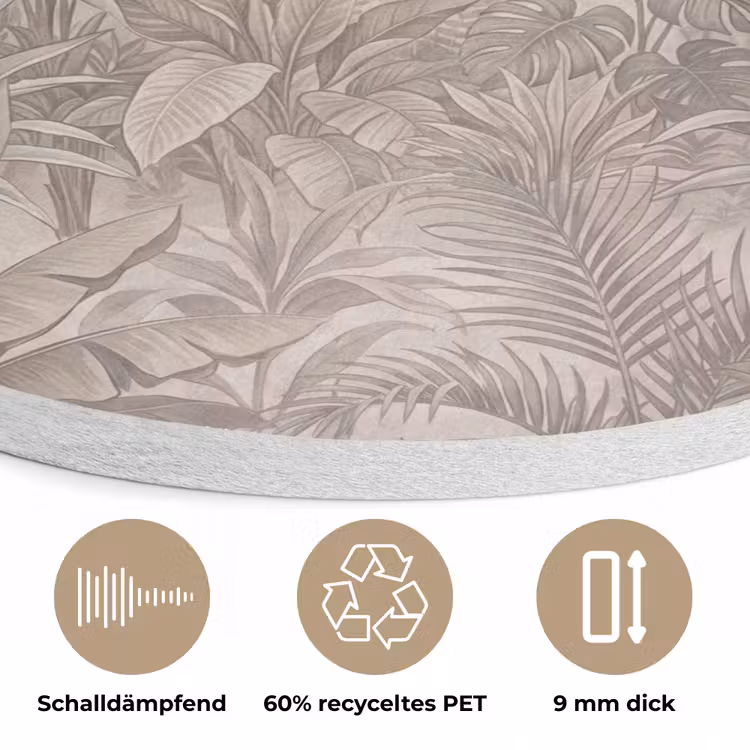Jungle - Tropisch - Natuur -Vintage - Beige Akoestische PET Vilt - Rond klein -closeup_DE