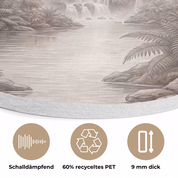 Jungle - Watervallen - Tropisch - Illustratie Akoestische PET Vilt - Rond klein -closeup_DE