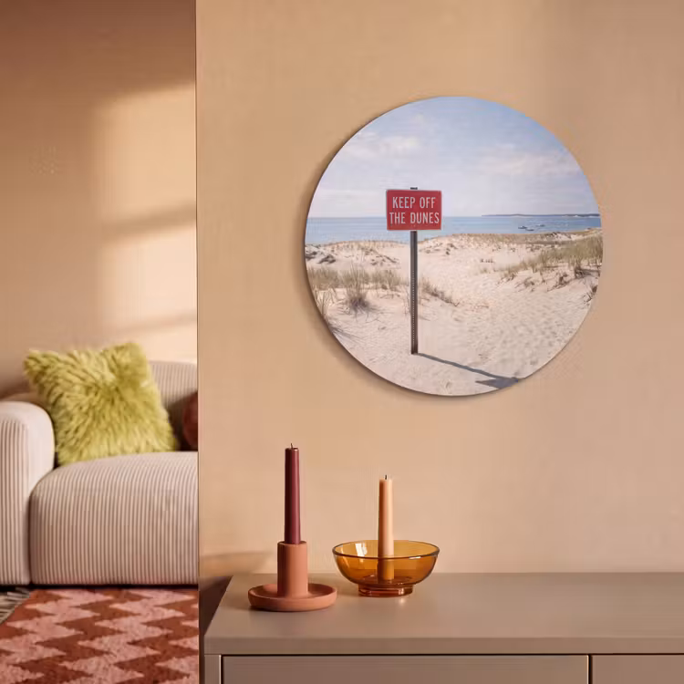 Duin - Bord - Kust - Landschap - Rood Akoestische PET Vilt - Rond klein -sfeer1