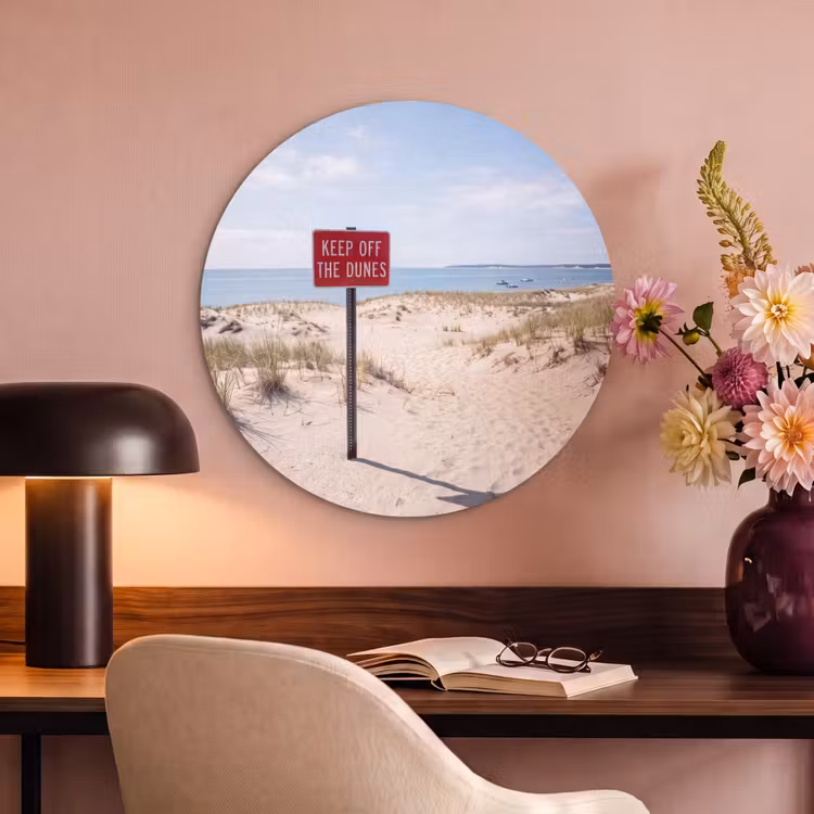 Duin - Bord - Kust - Landschap - Rood Akoestische PET Vilt - Rond klein -sfeer3