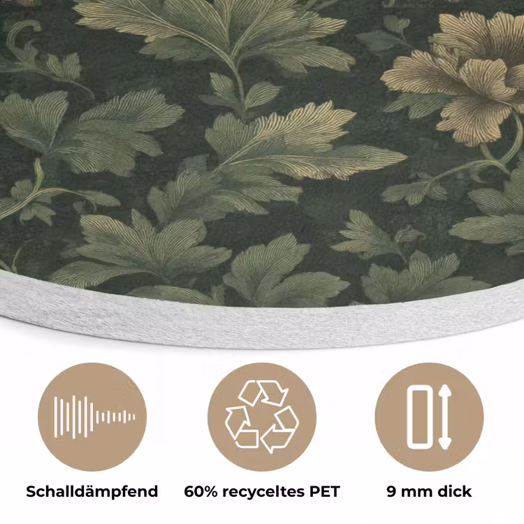 Donker - Groen - Goud - Botanisch Akoestische PET Vilt - Rond klein 838 -closeup_DE