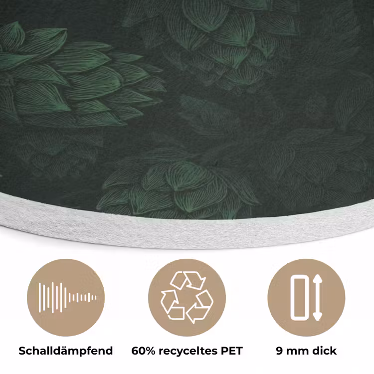 Donker - Groen - Hopbellen - Botanisch - Illustratie Akoestische PET Vilt - Rond klein 838 -closeup_DE