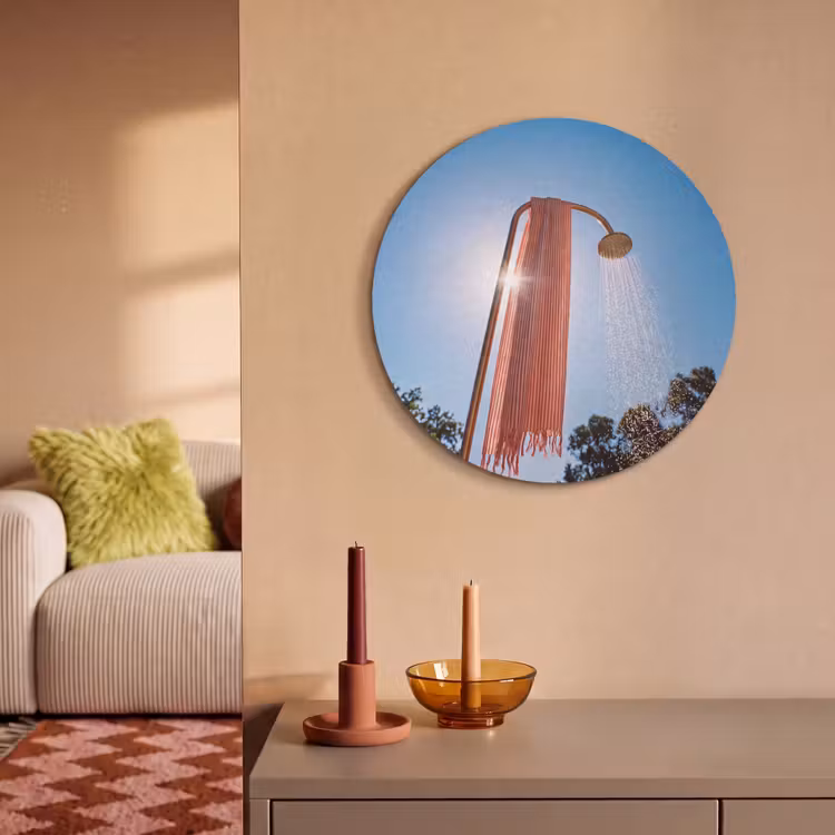 Douche - Water - Zomer - Blauw Akoestische PET Vilt - Rond klein -sfeer1