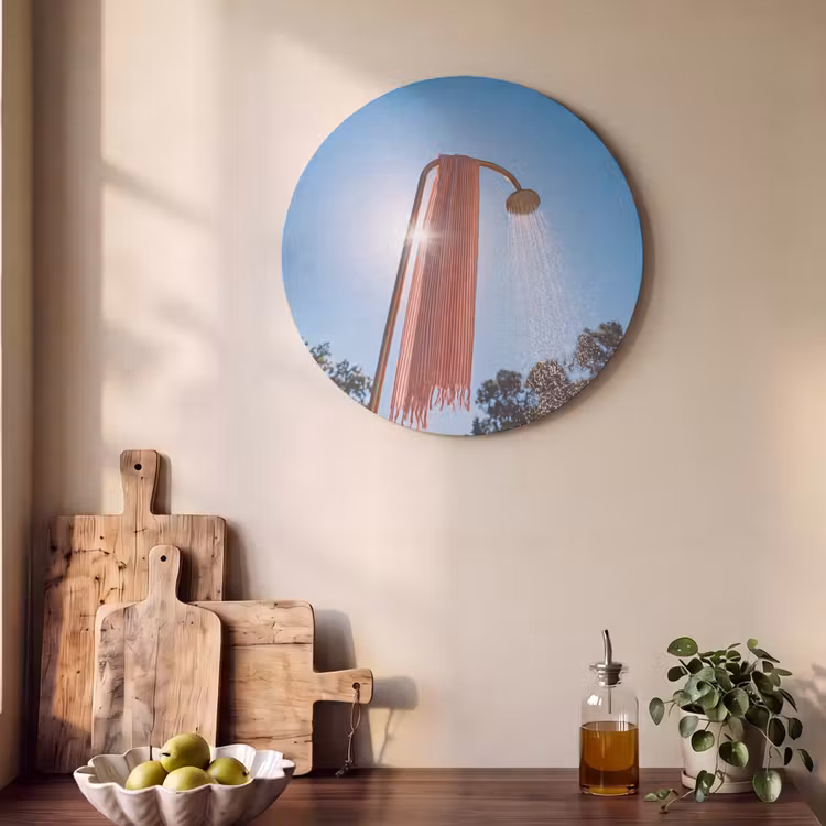 Douche - Water - Zomer - Blauw Akoestische PET Vilt - Rond klein -sfeer2