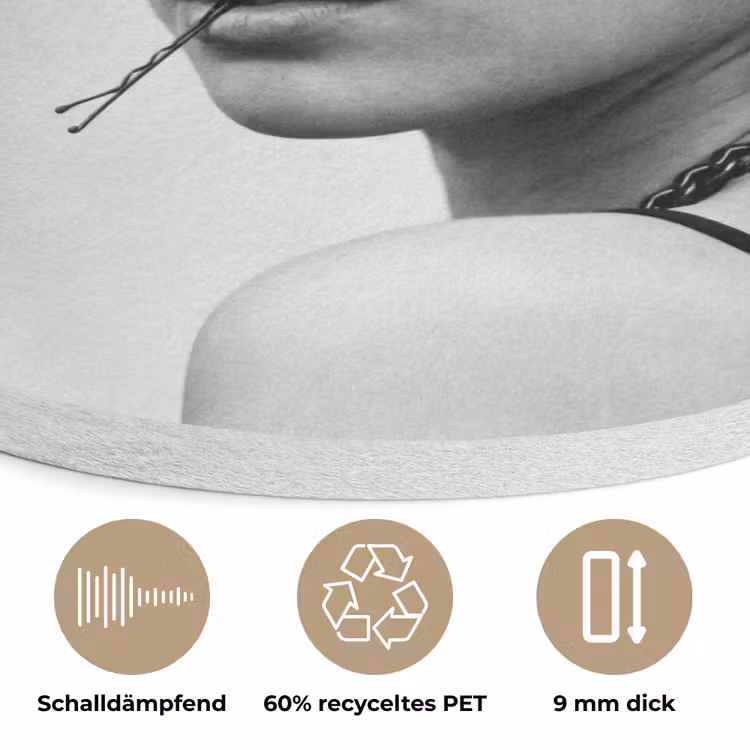 Edgy - Vrouw - Zwart - Wit Akoestische PET Vilt - Rond klein -closeup_DE