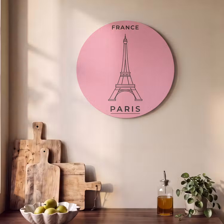 Eiffeltoren - Parijs - Architectuur - Minimalistisch - Roze Akoestische PET Vilt - Rond klein -sfeer2