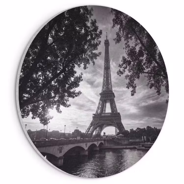 Eiffeltoren - Parijs - Rivier - Architectuur - Zwart-wit Akoestische PET Vilt - Rond klein -3d