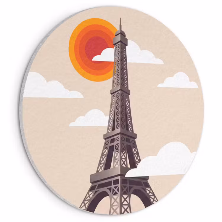 Eiffeltoren - Zon - Architectuur - Abstract - Beige Akoestische PET Vilt - Rond klein -3d