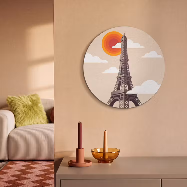 Eiffeltoren - Zon - Architectuur - Abstract - Beige Akoestische PET Vilt - Rond klein -sfeer1