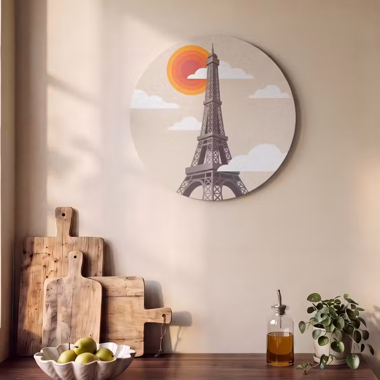 Eiffeltoren - Zon - Architectuur - Abstract - Beige Akoestische PET Vilt - Rond klein -sfeer2