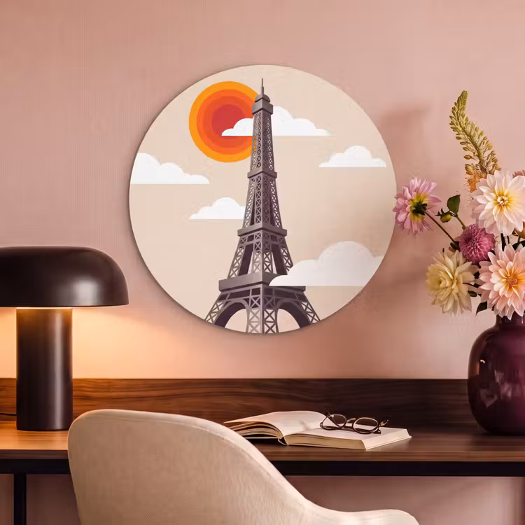 Eiffeltoren - Zon - Architectuur - Abstract - Beige Akoestische PET Vilt - Rond klein -sfeer3