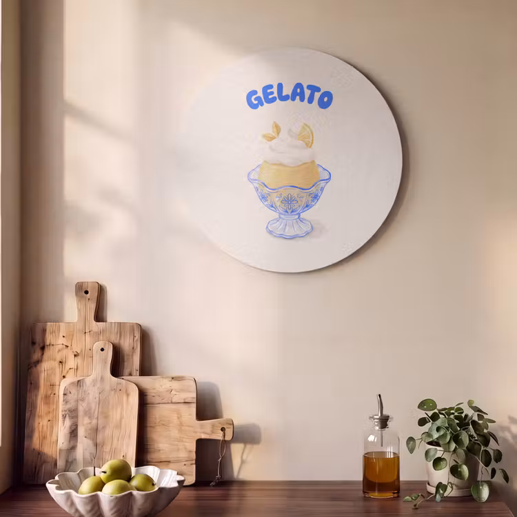 IJs - Citroen - Illustratie - Geel - Dessert Akoestische PET Vilt - Rond klein -sfeer2