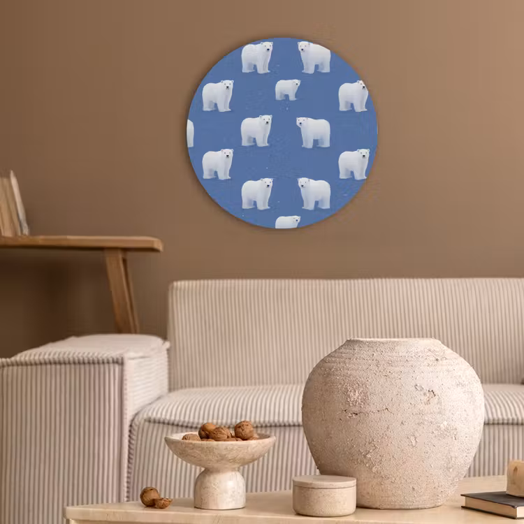 IJsbeer - Patroon - Blauw Akoestische PET Vilt - Rond klein 838 -sfeer1