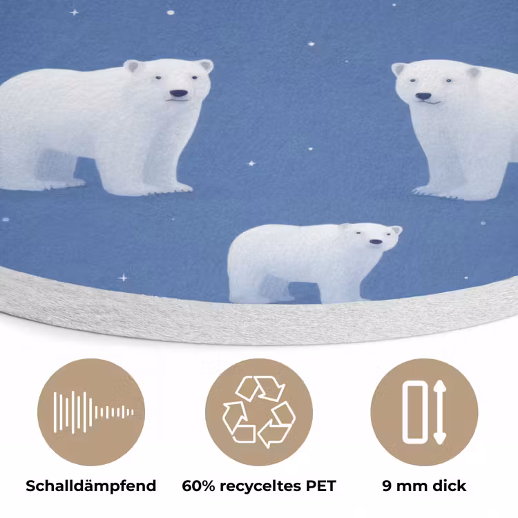 IJsbeer - Patroon - Blauw Akoestische PET Vilt - Rond klein 838 -closeup_DE