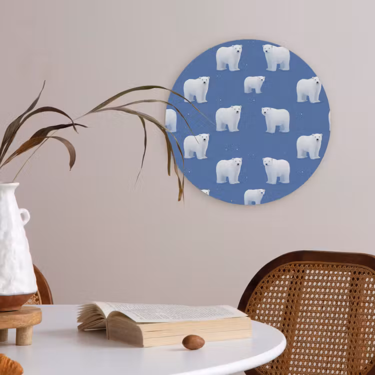 IJsbeer - Patroon - Blauw Akoestische PET Vilt - Rond klein 838 -sfeer3