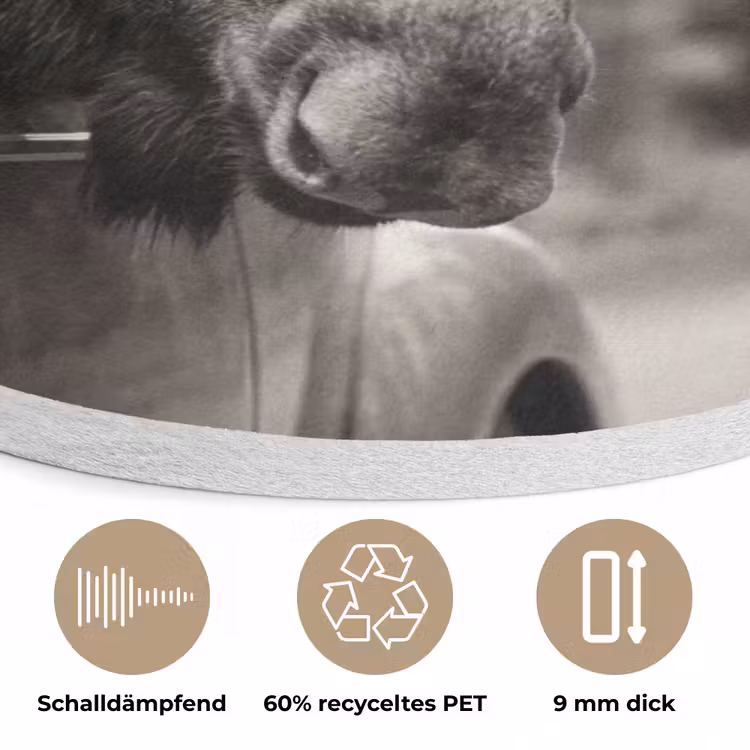 Eland - Auto - Gewei - Zwart - Wit Akoestische PET Vilt - Rond klein -closeup_DE