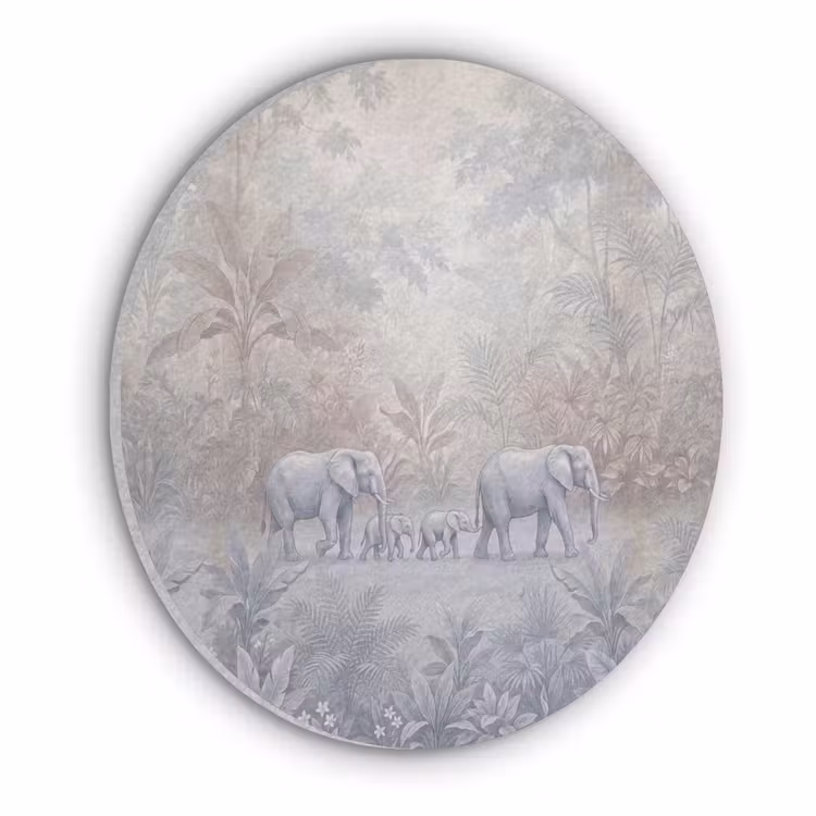 Olifant - Familie - Jungle - Illustratie - Grijs Akoestische PET Vilt - Rond klein -3d